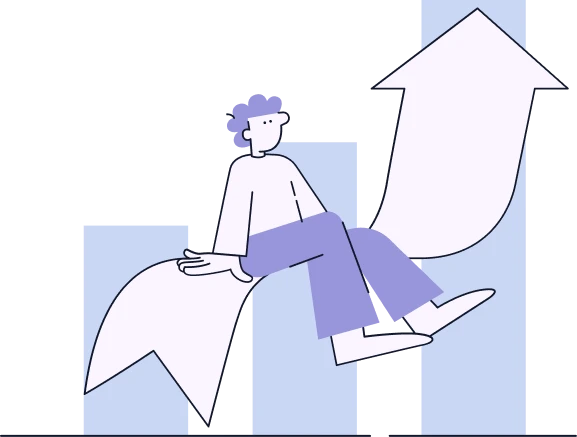 Illustration of a person sitting on an arrow which is going up